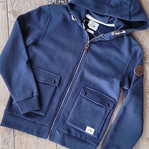 QUIKSILVER Full Zip Navy Blue Fleece Jacket Pockets Boys Medium NWT - Picture 1 of 6